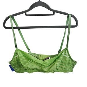 Adore Me Size 38D Bralette Lime Green Sheer Stripe Lace Lingerie Dainty Feminine